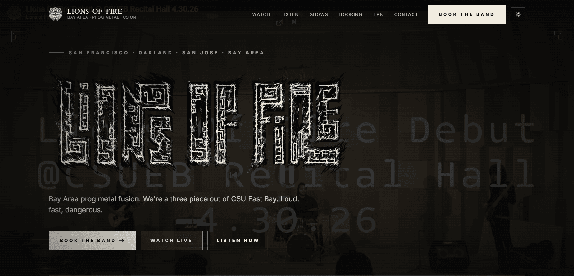 Lions of Fire, homepage screenshot