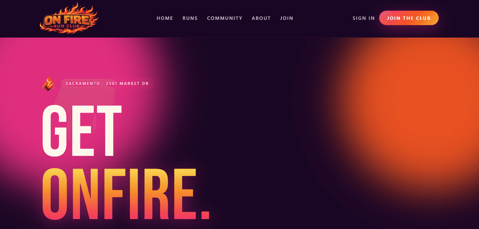 Onfire Run Club, homepage screenshot